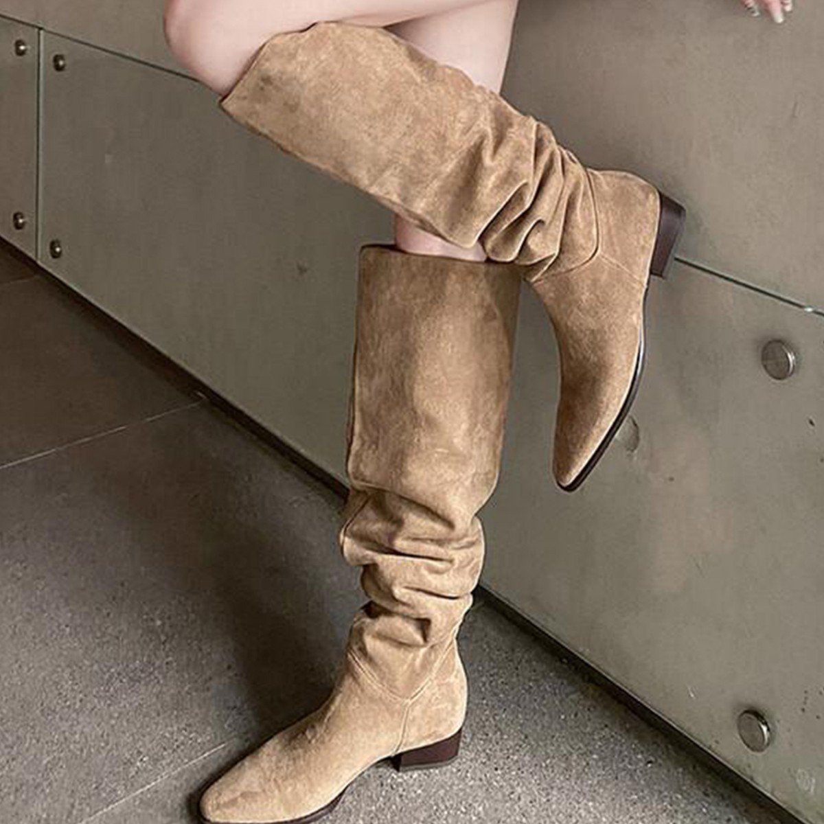Knee High Sock Women - レディースニーハイブーツ 2026年春秋シーズン 厚底ヒール身長アップ ナイトブーツ マイヤール ウエスタンブーツ