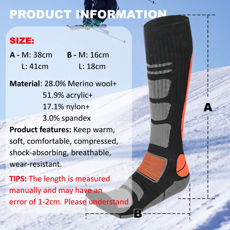 1 ペアメリノウールスキーソックス男性暖かい高弾性ウィンター - Thermal Sock Winter のレビューと価格